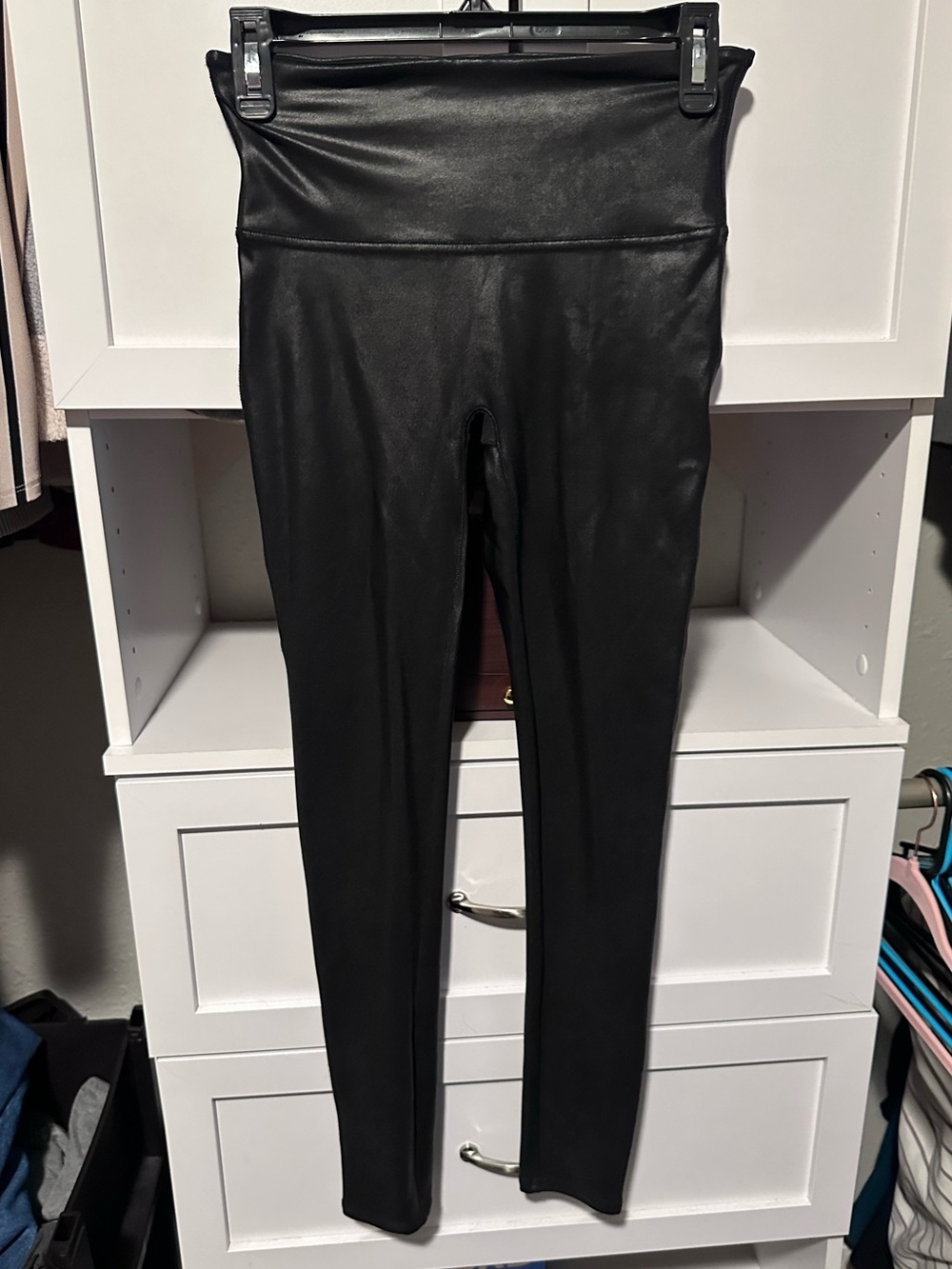SPANX Black Faux Leather High Rise Leggings Pants Size Medium